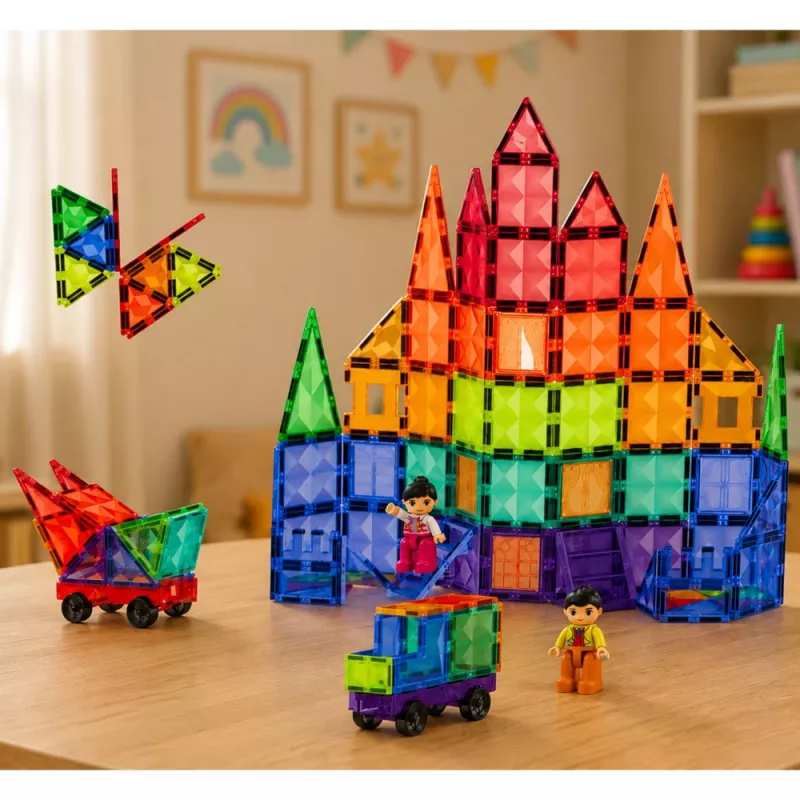 LEAN TOYS Bloques de construcción magnéticos Paneles 3D Creativo STEM Multicolor 100 piezas