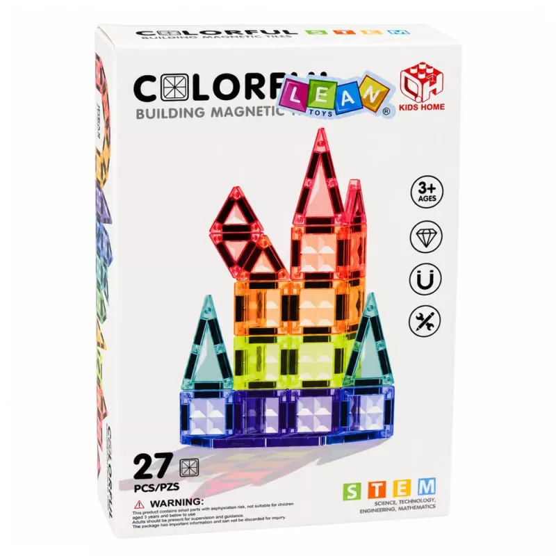 LEAN TOYS Bloques de construcción magnéticos 3D paneles creativos STEM multicolor 27 piezas