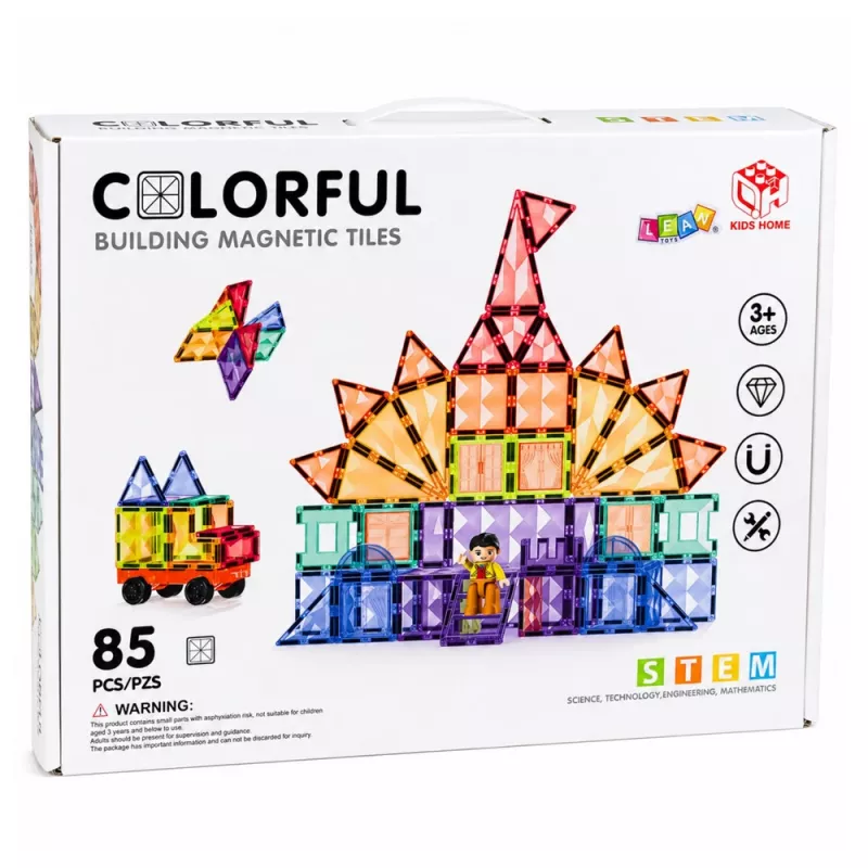 LEAN TOYS Bloques magnéticos placas 3D creativos STEM multicolor 85 uds.