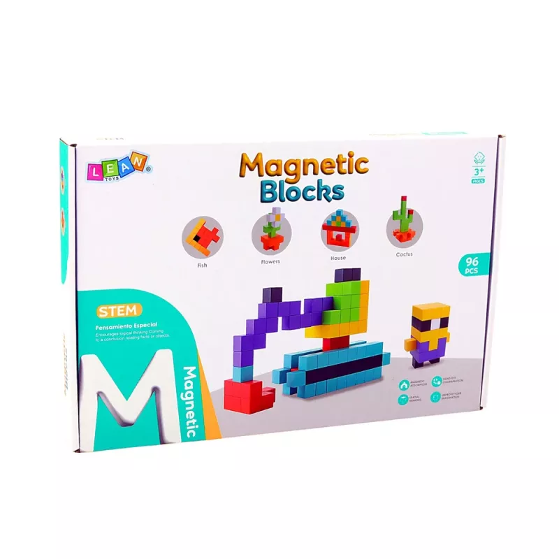 LEAN TOYS Bloques magnéticos Cubos 3D Bloques de colores 96 piezas