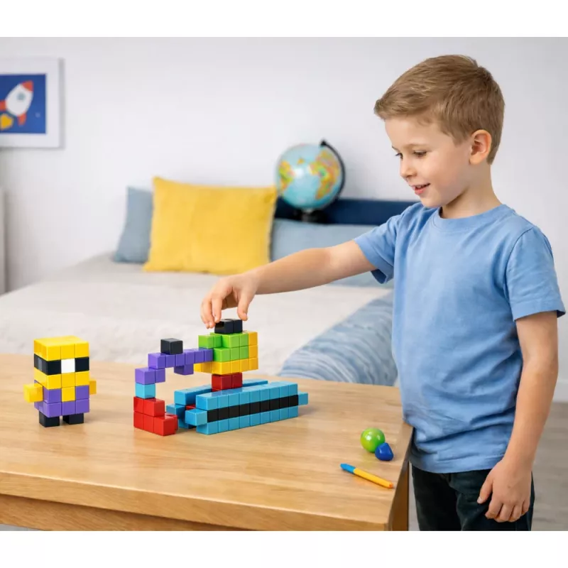 LEAN TOYS Bloques magnéticos Cubos 3D Bloques de colores 96 piezas