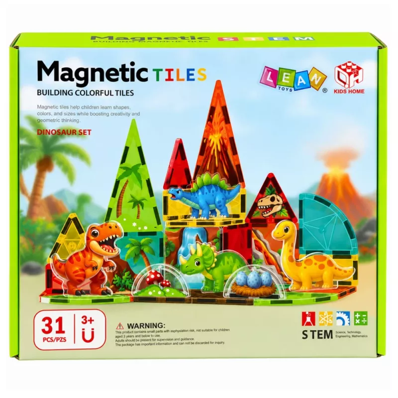 LEAN TOYS Bloques magnéticos dinosaurio volcán 31 piezas