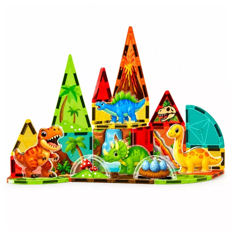 LEAN TOYS Bloques magnéticos dinosaurio volcán 31 piezas