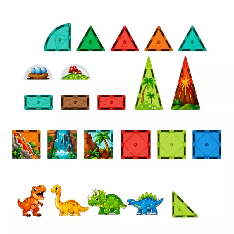 LEAN TOYS bloques de construcción magnéticos set dinosaurio volcán - 43 piezas juguete educativo STEM para niños a partir de 3 años