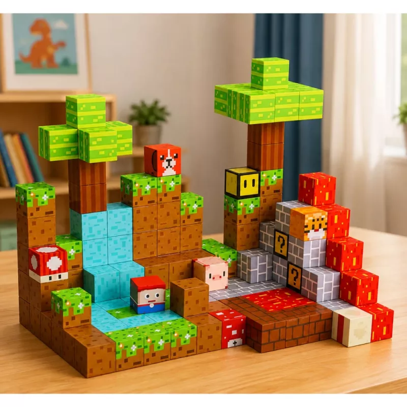LEAN TOYS Bloques magnéticos Pixel World Cubos de colores 146 piezas