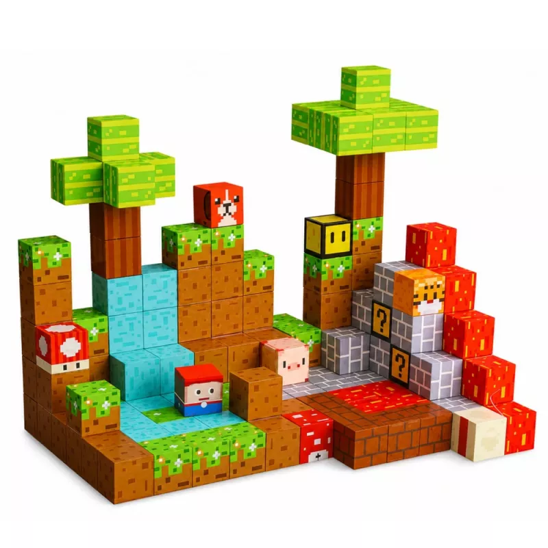 LEAN TOYS Bloques magnéticos Pixel World Cubos de colores 146 piezas