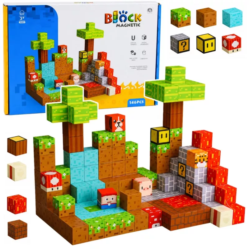 LEAN TOYS Bloques magnéticos Pixel World Cubos de colores 146 piezas