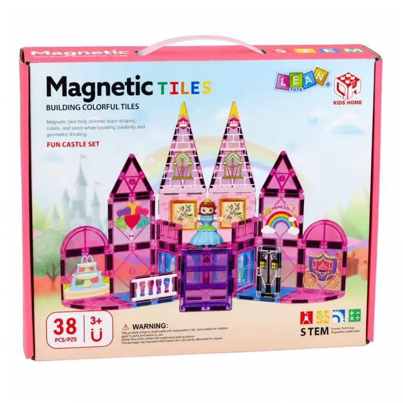 LEAN TOYS Bloques de construcción magnéticos Castillo de princesa rosa 38 piezas