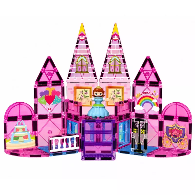 LEAN TOYS Bloques de construcción magnéticos Castillo de princesa rosa 38 piezas