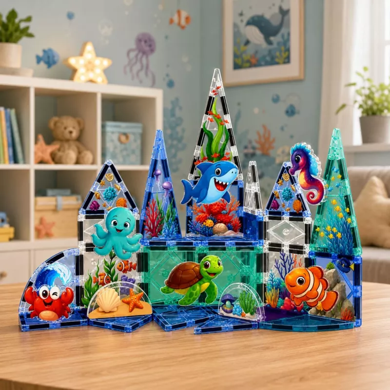 LEAN TOYS bloques magnéticos animales marinos océano 40 piezas