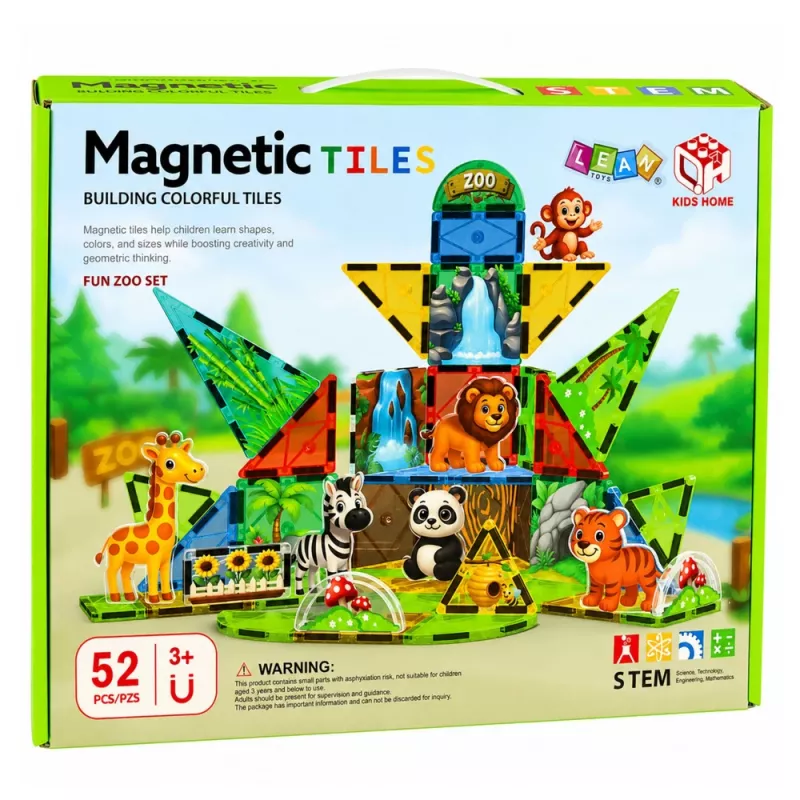 LEAN TOYS Bloques de construcción magnéticos Animales salvajes jungla ZOO 52 piezas