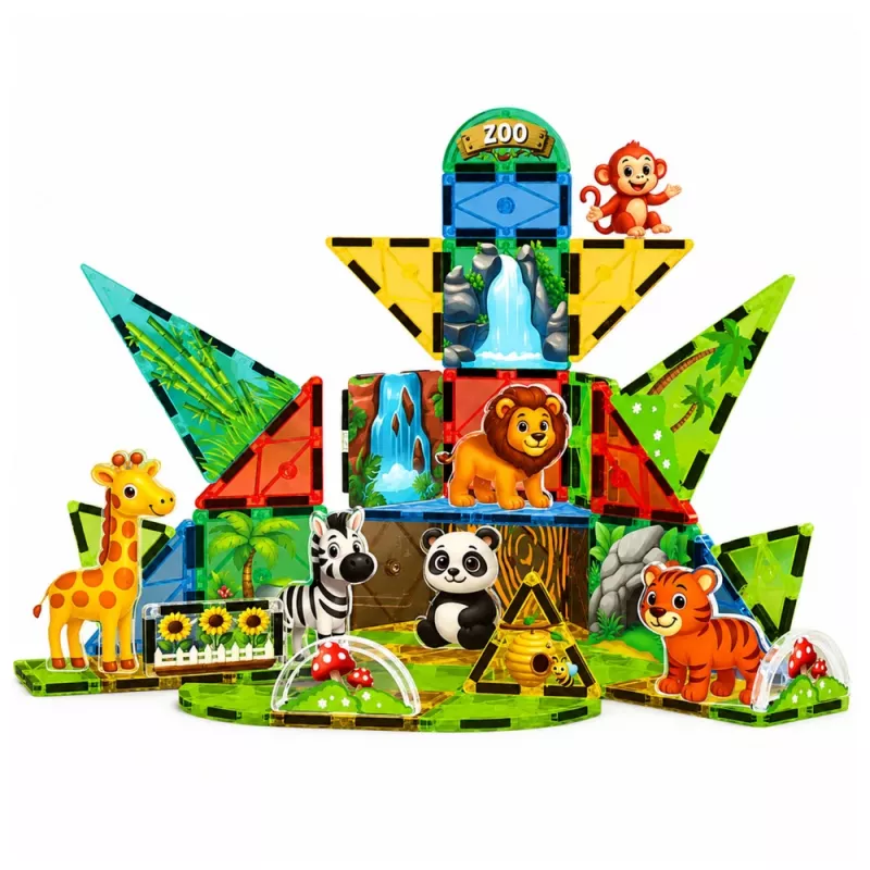 LEAN TOYS Bloques de construcción magnéticos Animales salvajes jungla ZOO 52 piezas
