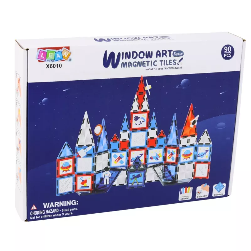 LEAN TOYS Bloques de construcción magnéticos Magnetic Space Windows 90 piezas – Set STEM de plástico ABS
