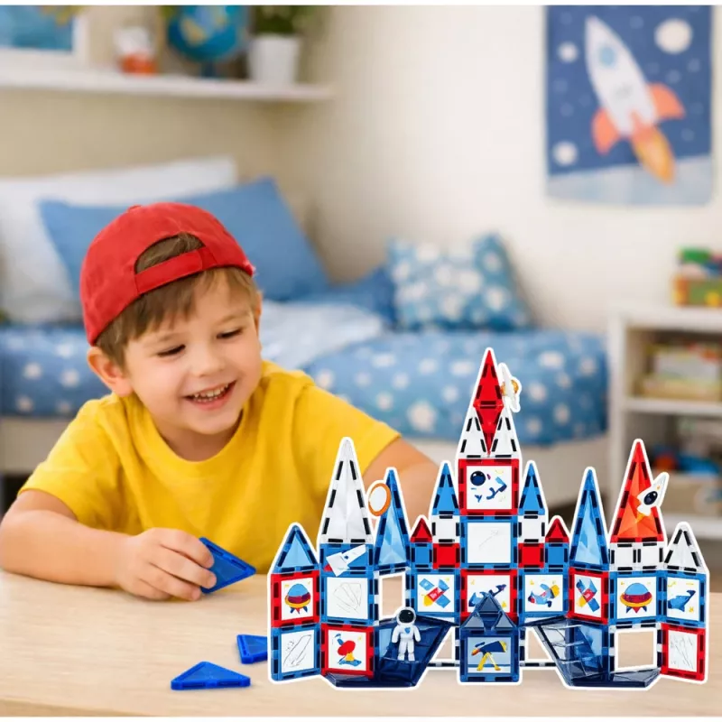 LEAN TOYS Bloques de construcción magnéticos Magnetic Space Windows 90 piezas – Set STEM de plástico ABS