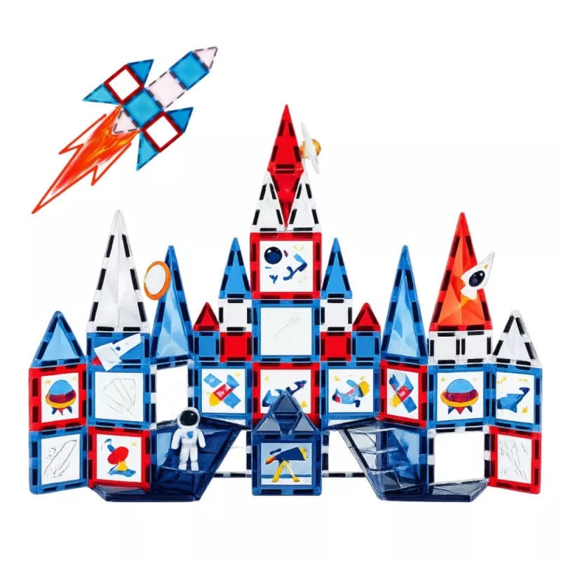 LEAN TOYS Bloques de construcción magnéticos Magnetic Space Windows 90 piezas – Set STEM de plástico ABS