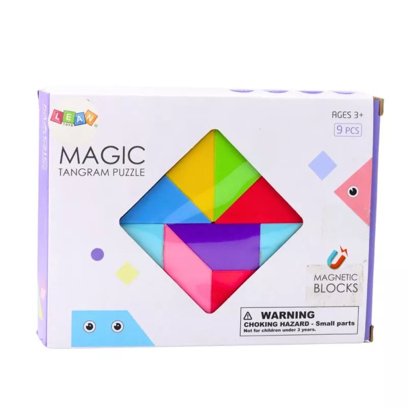 LEAN TOYS Bloques tangram magnéticos Set de pegatinas puzzle colorido 9 piezas