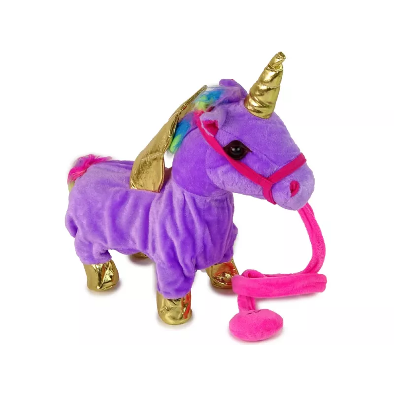 LEAN TOYS Mascota caballo interactivo unicornio morado alas doradas
