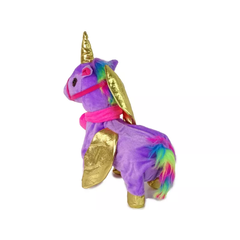 LEAN TOYS Mascota caballo interactivo unicornio morado alas doradas