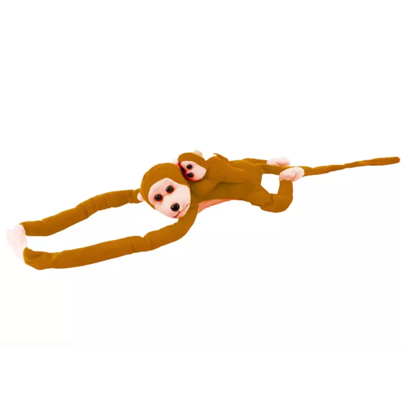 LEAN TOYS Mascota de Peluche Mono con Bebé, Marrón Claro 90 cm