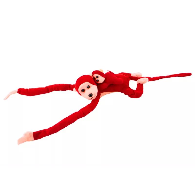 LEAN TOYS Mascota peluche mono con bebé, rojo 70 cm