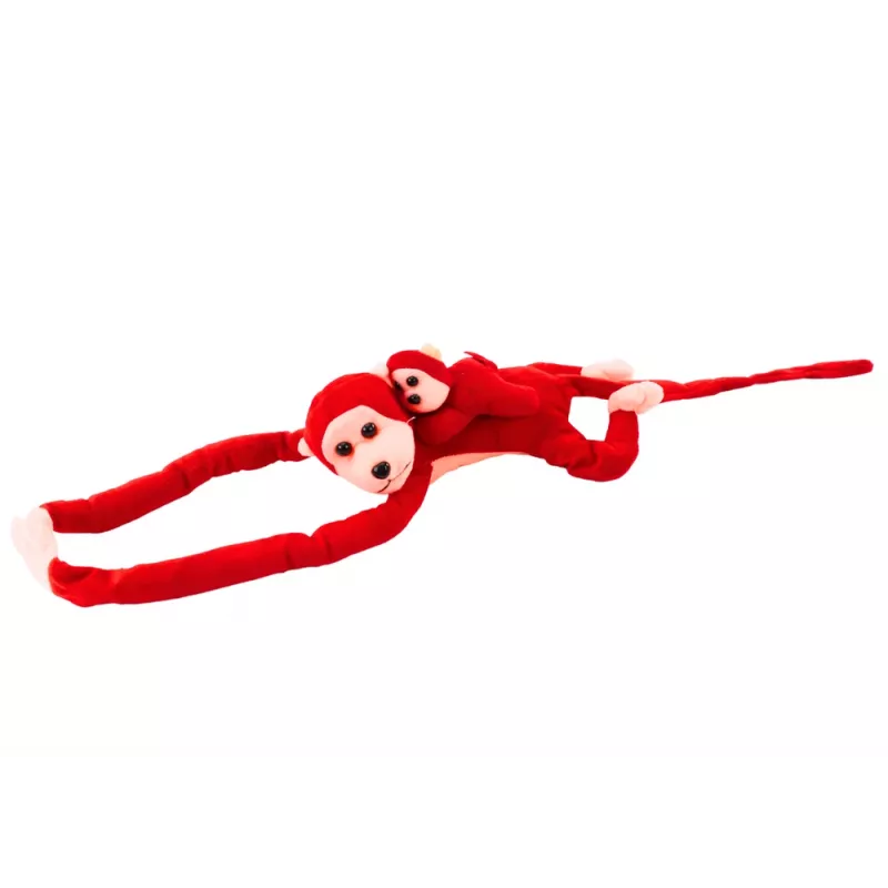 LEAN TOYS Mascota peluche mono con bebé, rojo 70 cm