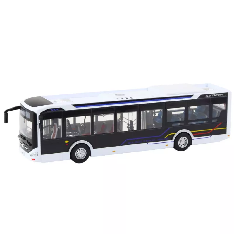 Autobús urbano de metal LEAN TOYS blanco 1:43 modelo de fundición con motor de retroceso y puertas que se abren