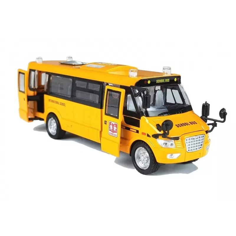 LEAN TOYS Autobús escolar de metal con motor de fricción modelo fundido