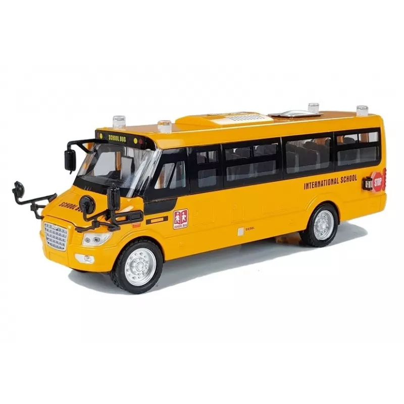 LEAN TOYS Autobús escolar de metal con motor de fricción modelo fundido