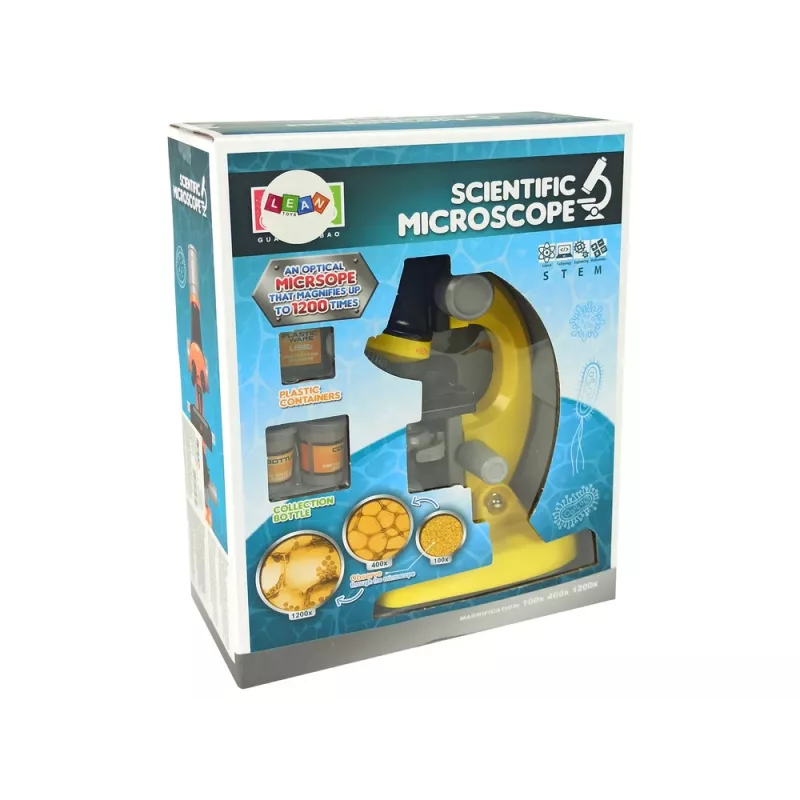 LEAN TOYS Microscopio para científico set educativo amarillo 100x 400x 1200x