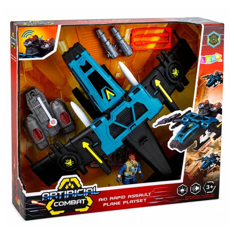 LEAN TOYS Avión de combate militar con figura de soldado, lanzacohetes, luces y sonidos