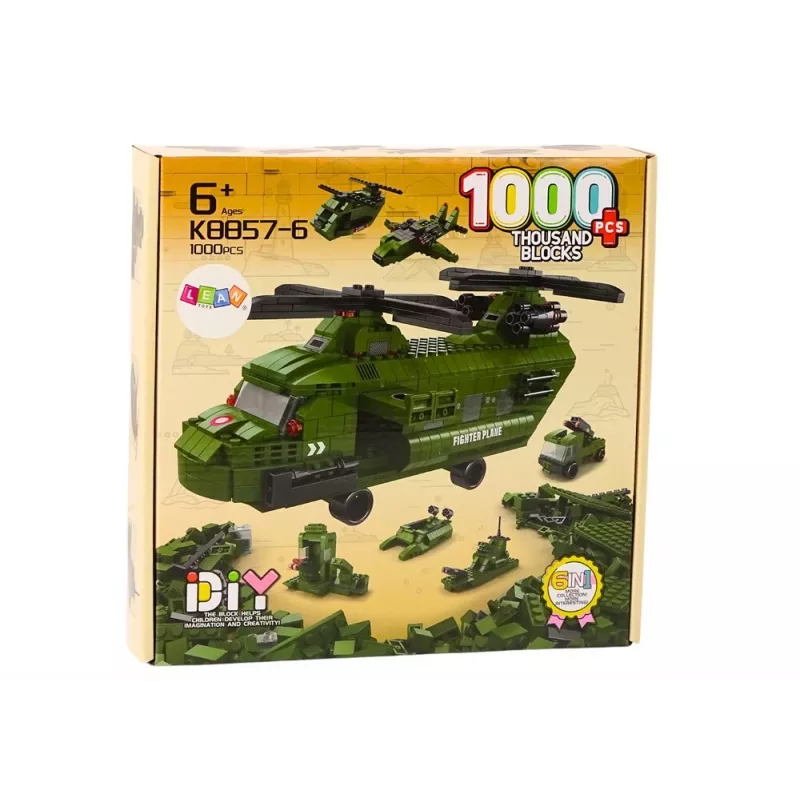 LEAN TOYS Set de construcción helicóptero militar verde militar 1000 piezas