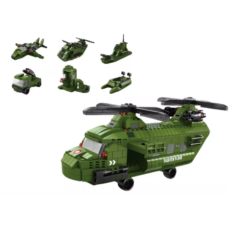 LEAN TOYS Set de construcción helicóptero militar verde militar 1000 piezas