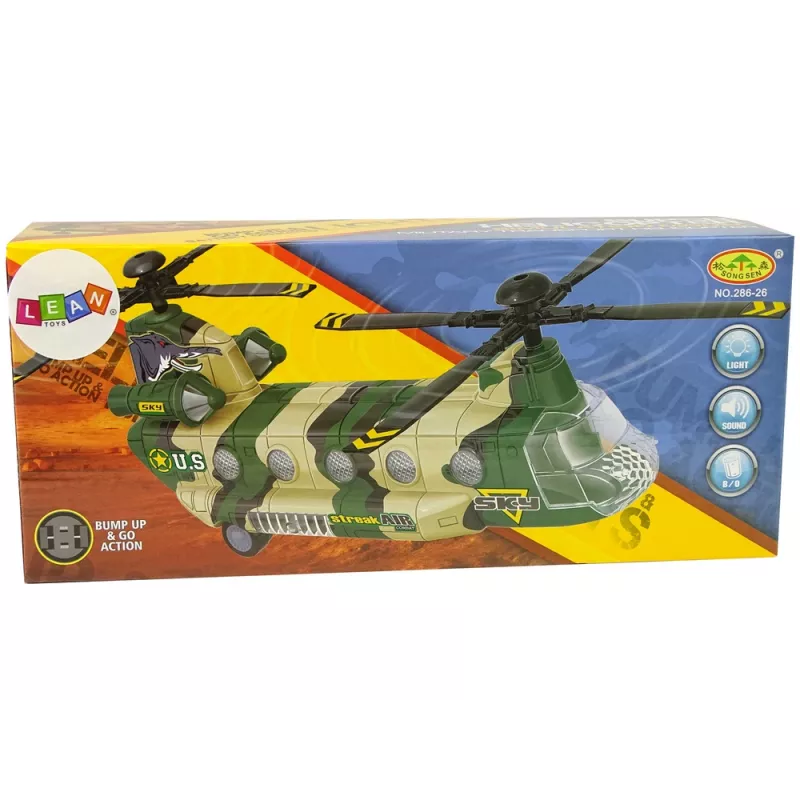 LEAN TOYS Helicóptero militar con grandes palas de rotor, luces y sonido Moro