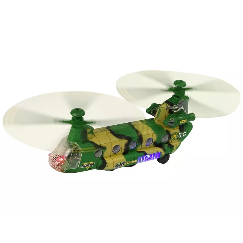 LEAN TOYS Helicóptero militar con grandes palas de rotor, luces y sonido Moro