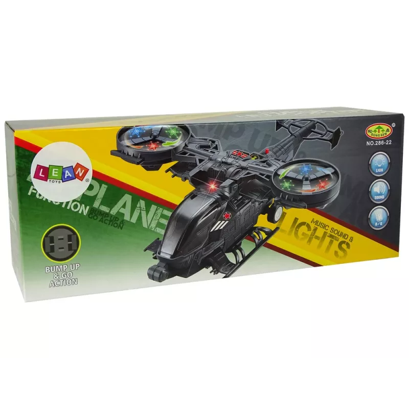 LEAN TOYS Helicóptero militar con grandes aspas, luces, sonido y rotación