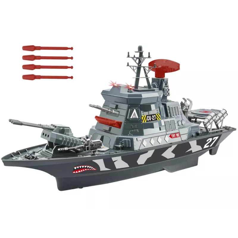 LEAN TOYS Set militar barco militar ejército de batalla cañones luces y sonidos