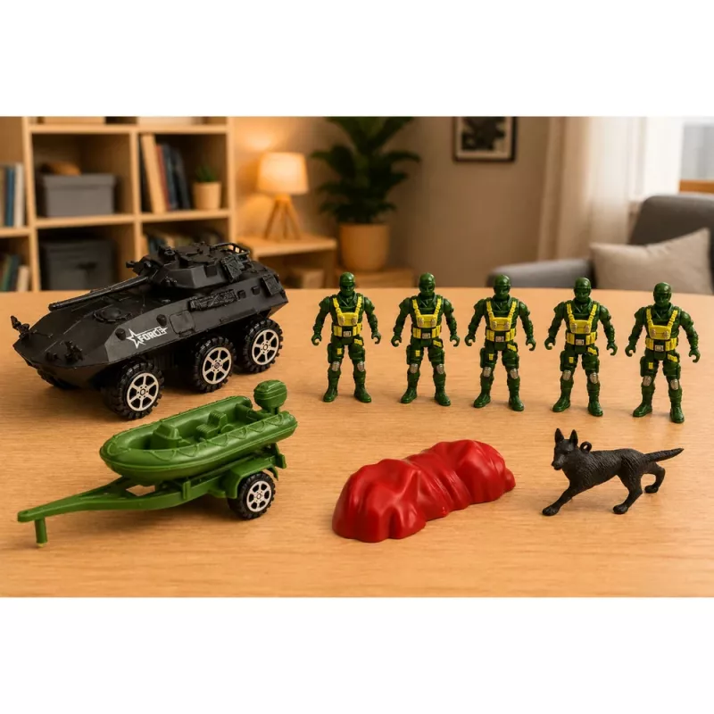LEAN TOYS Set militar soldados con vehículo blindado 14 piezas