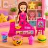 LEAN TOYS Set de muñecas mini con caja registradora, vendedora, hamburguesa, accesorios de helado
