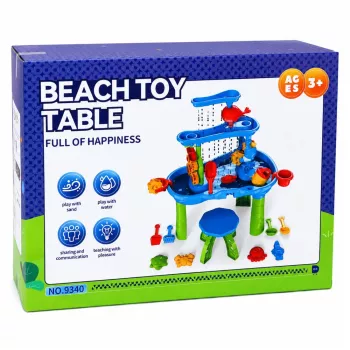 LEAN TOYS Mesa de agua de juego multinivel con silla, accesorios y moldes, 63 cm