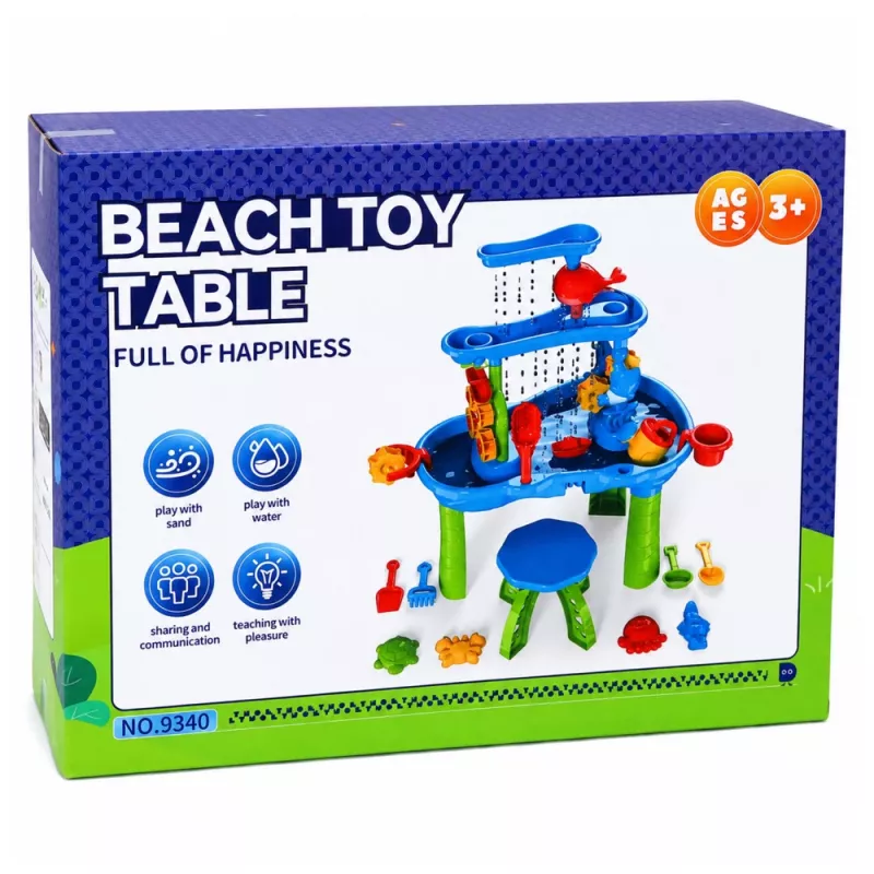 LEAN TOYS Mesa de agua de juego multinivel con silla, accesorios y moldes, 63 cm