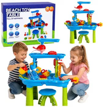 LEAN TOYS Mesa de agua de juego multinivel con silla, accesorios y moldes, 63 cm