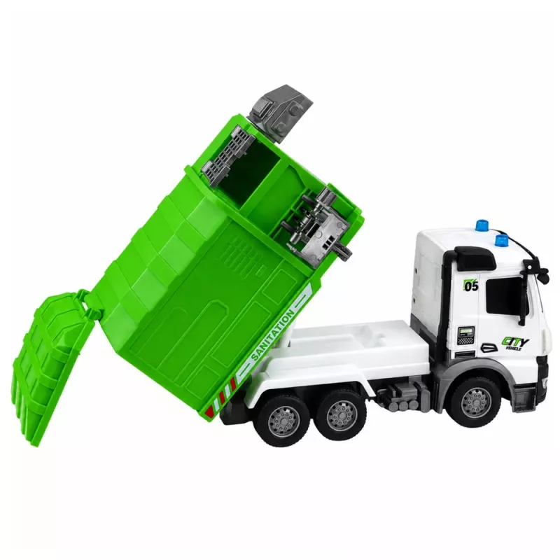 LEAN TOYS Vehículo municipal camión de basura teledirigido RC contenedor cubo de basura luces 1:14