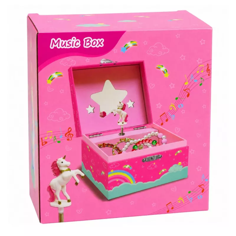 LEAN TOYS Caja de música Joyero unicornio giratorio rosa