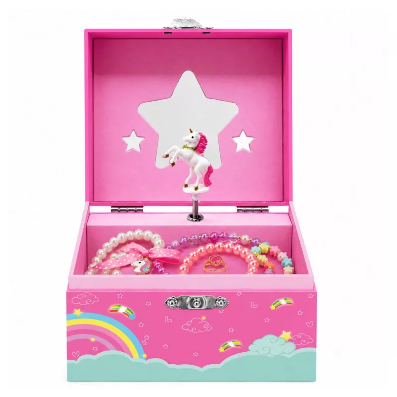 LEAN TOYS Caja de música Joyero unicornio giratorio rosa