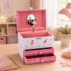 LEAN TOYS Joyero musical con bailarina, caja de música, espejo y cajones - Rosa diseño clásico