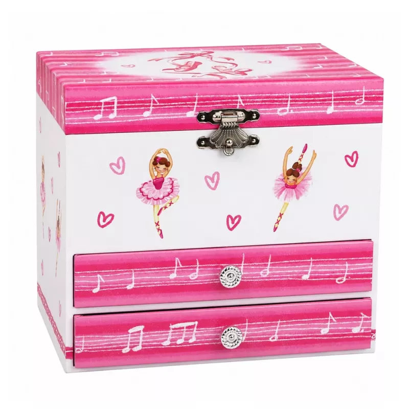 LEAN TOYS Joyero musical con bailarina, caja de música, espejo y cajones - Rosa diseño clásico