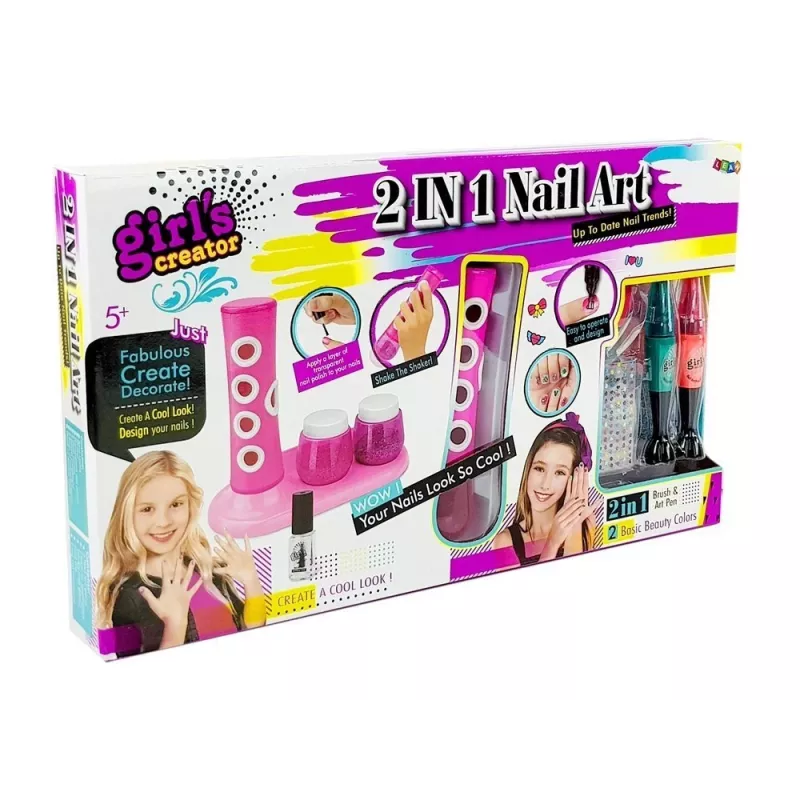 LEAN TOYS Set de esmalte de uñas con dispensador de purpurina y pegatinas de colores