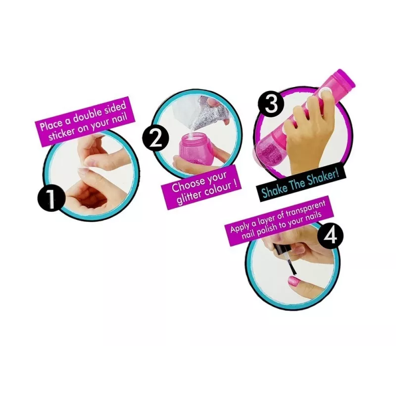 LEAN TOYS Set de esmalte de uñas con dispensador de purpurina y pegatinas de colores
