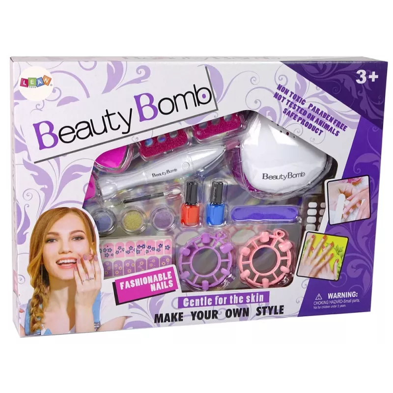 LEAN TOYS Set de esmaltes de uñas con moldes, lámpara, lima y purpurina