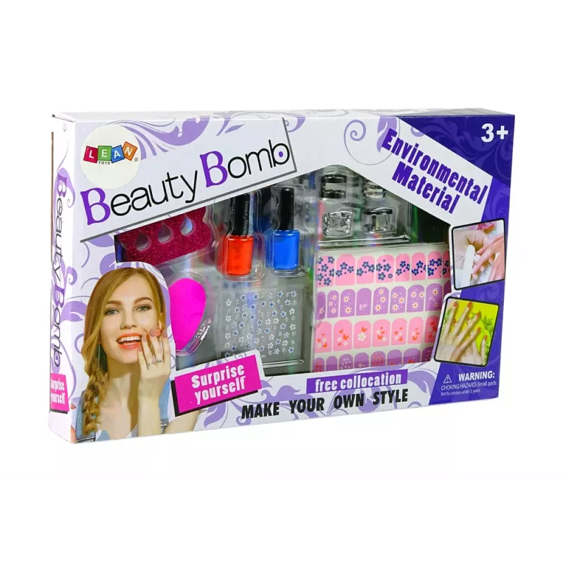 LEAN TOYS Set de esmaltes de uñas con esmaltes, purpurina, pegatinas y anillos